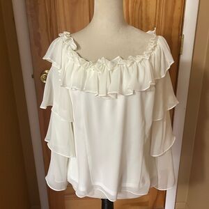 Gabby Skye White Ruffle Blouse